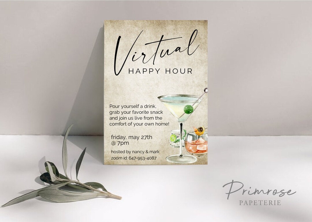 Virtual Happy Hour Invitation Template Virtual Cocktail Etsy