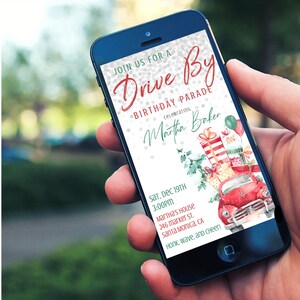Editable Holiday Drive By Birthday Invitation, Christmas Birthday Text Invite, Drive Thru Car Parade, Digital Download Template