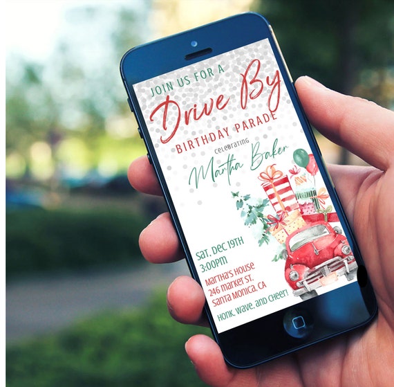 Editable Holiday Drive By Birthday Invitation, Christmas Birthday Text Invite, Drive Thru Car Parade, Digital Download Template Il_570xn