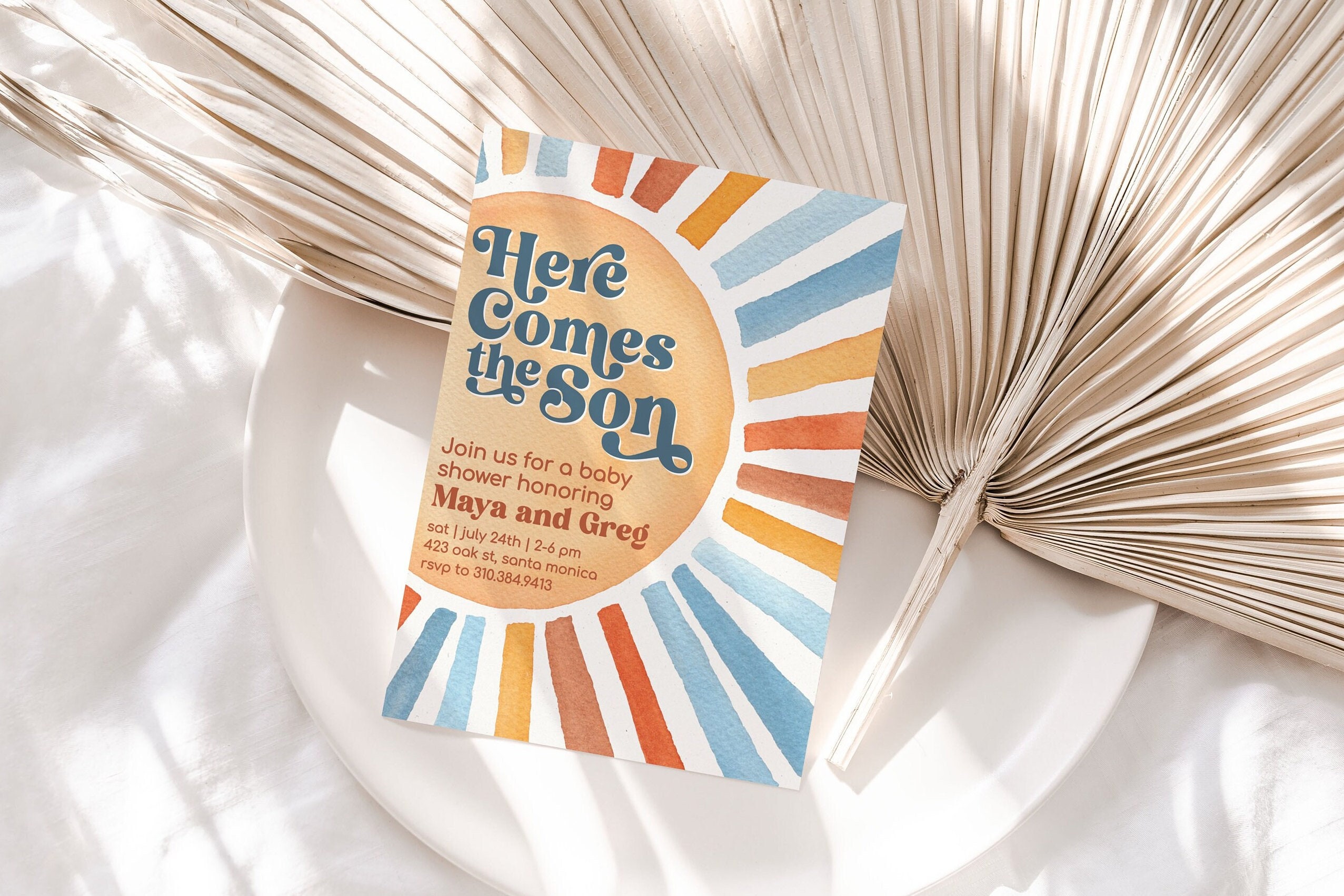 Sun Baby Shower Invitation Template Boy Sunshine Baby Shower Sonshine Shower Here Comes the Son Editable Boho Baby Shower Invitation