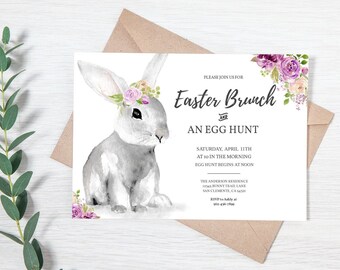 Editable Easter Brunch Invitation | Egg Hunt Invitation | Watercolor Easter Invitation | Invite Template | Digital Download | Print or Text