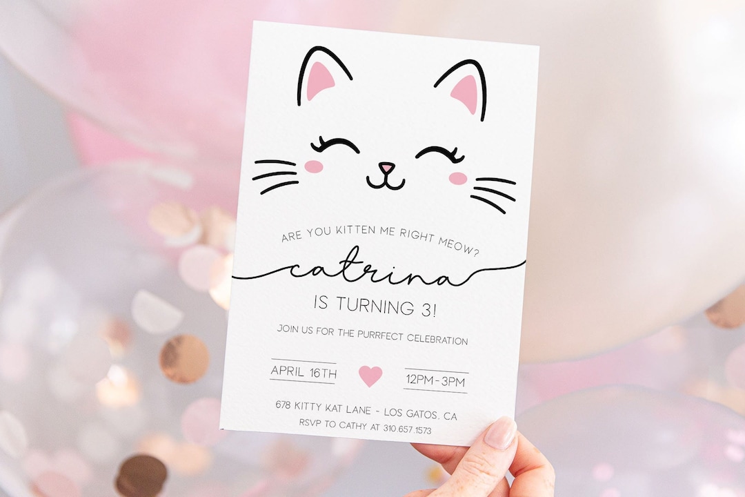 Kitty Cat Birthday Invitation | Kitten Birthday Invitation