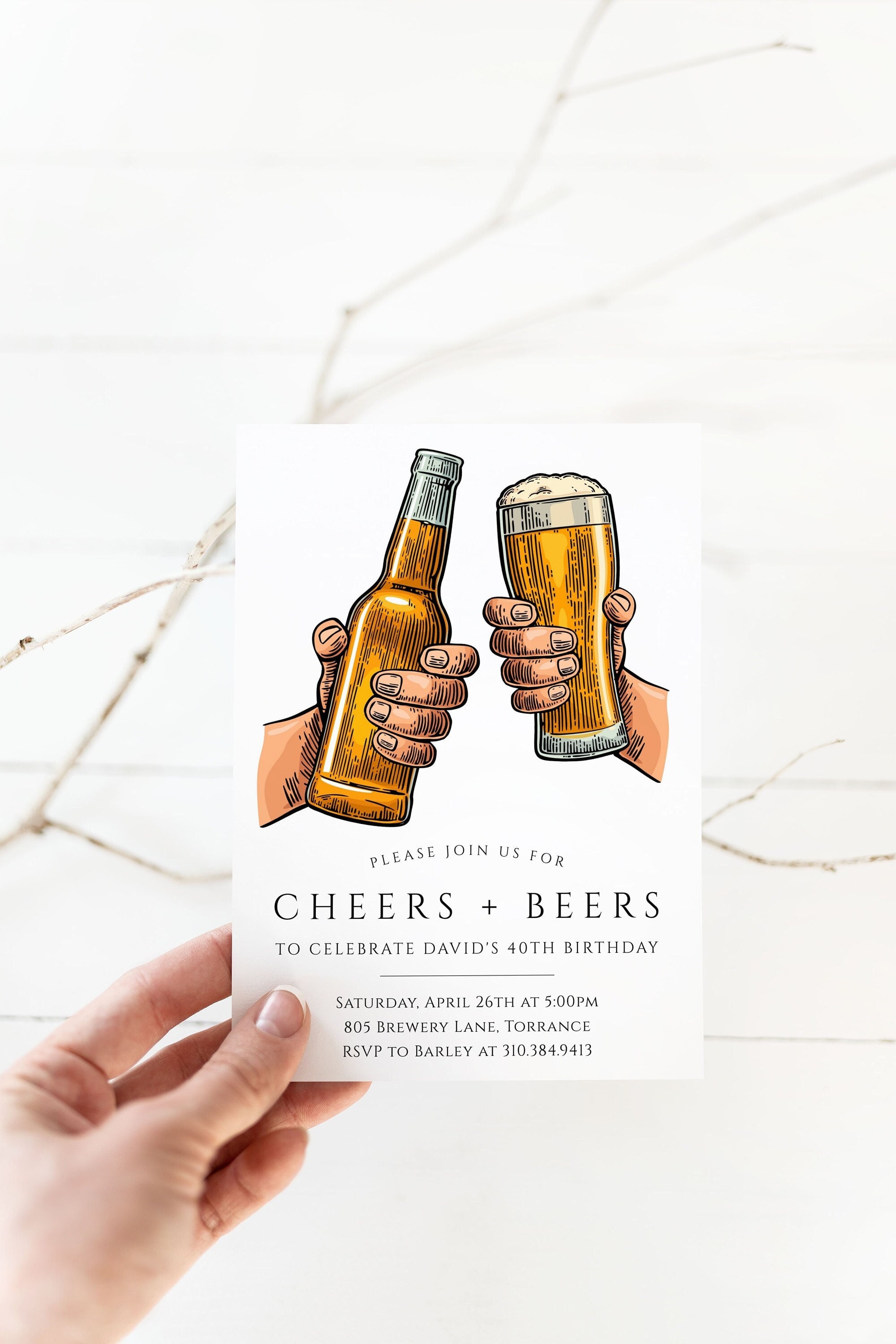 Adult Birthday Invitation Cheers and Beers Invite Beer Invitation Editable Birthday Invitation for Men Adult Brewery Invite