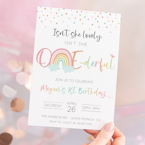 Rainbow First Birthday Invitation | Onederful 1st Birthday | Invitation Template | Editable Rainbow Invite | DIY Digital | Print or Text