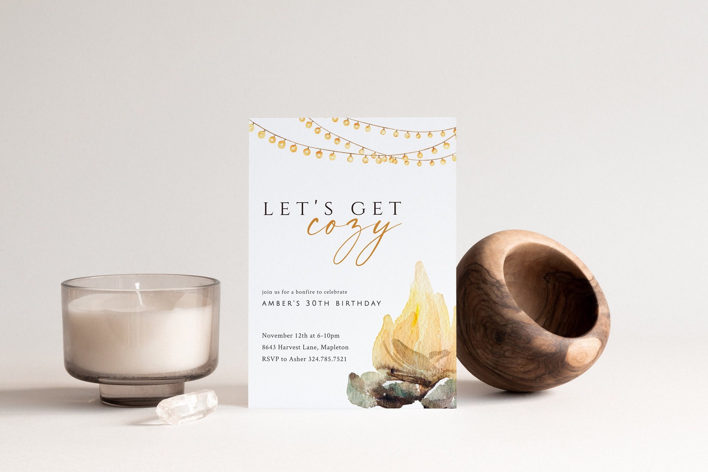 Bonfire Invitation Template | Fall Bonfire Birthday Invite | Backyard Party |  Editable S'mores Invitation | Autumn Bonfire | Let's Get Cozy