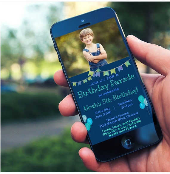 Drive by Birthday Parade Invitation for Boy, Virtual Birthday Party Invite, Quarantine Birthday Parade, Electronic Invitation Edit Template Il_570xn
