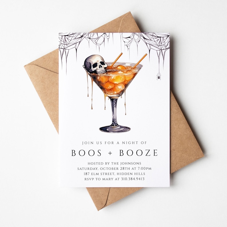 Invito per festa di Halloween / Modello di invito moderno per Halloween / Invito per cocktail party di Halloween / Boos and Booze / Invito digitale immagine 5