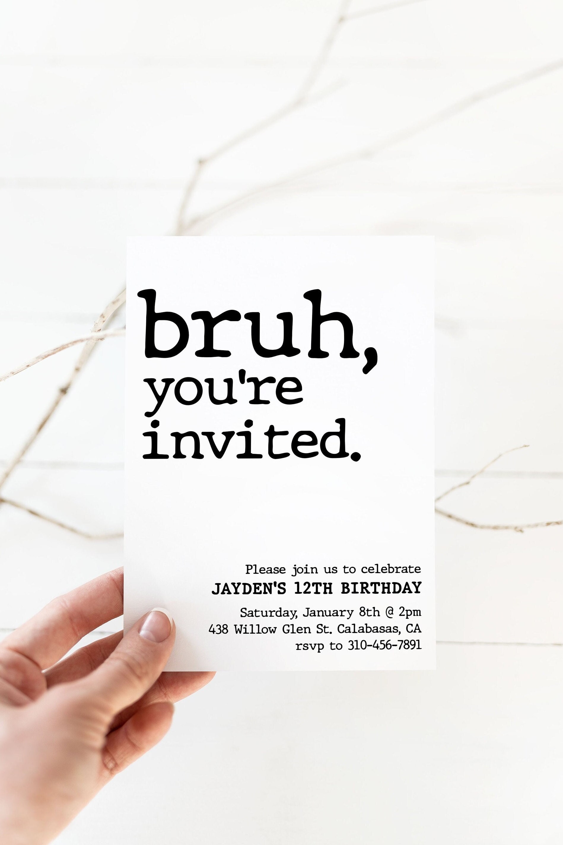 Bruh, You're Invited Invitation | Tween Birthday Invite | Editable Template  | Teen Boy Party | Any Age | Digital Download | Print or Text - Etsy, image size:1898x2848
