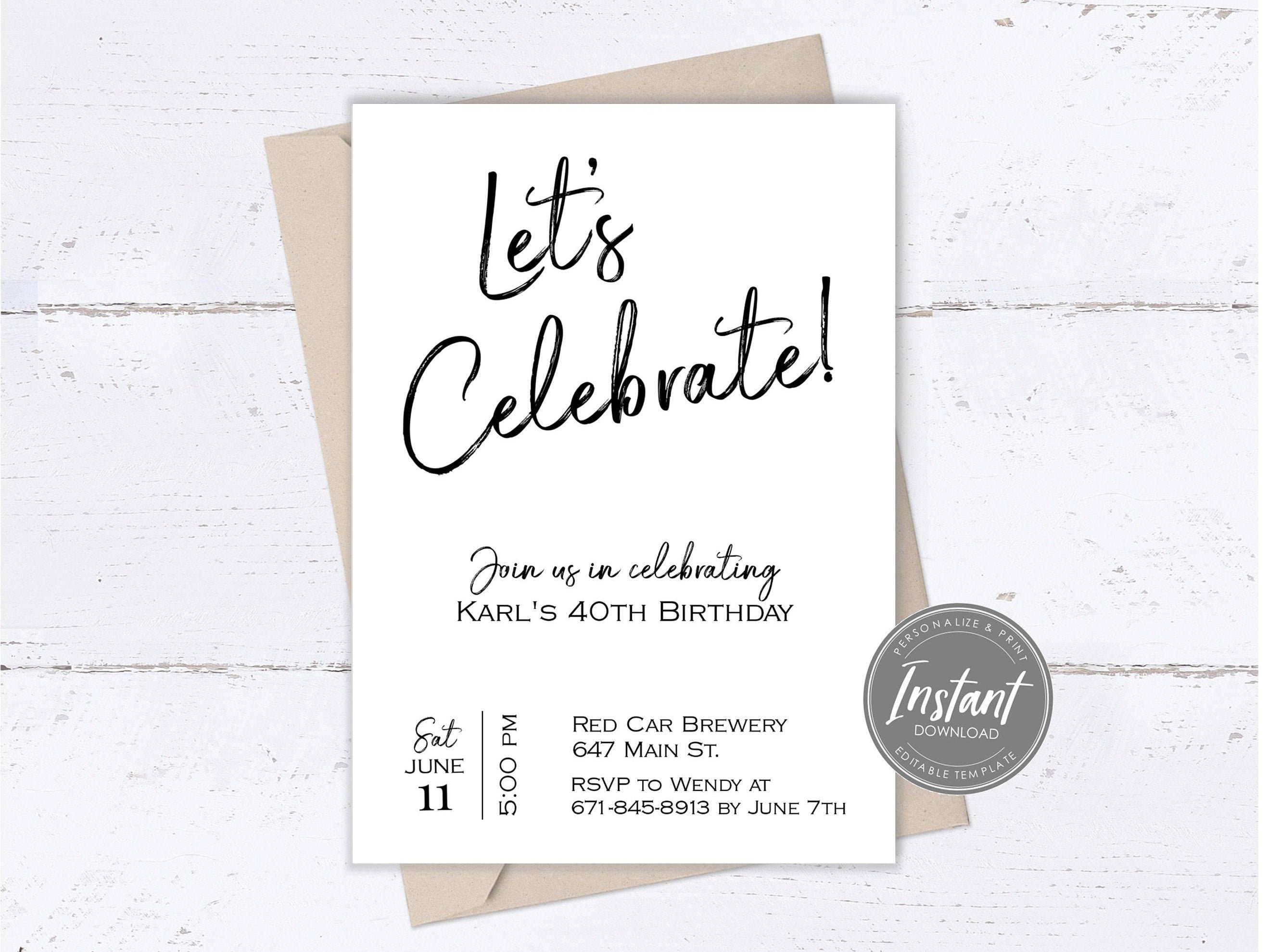 Let's Celebrate Invitation Template, Editable Birthday Invite, Any ...
