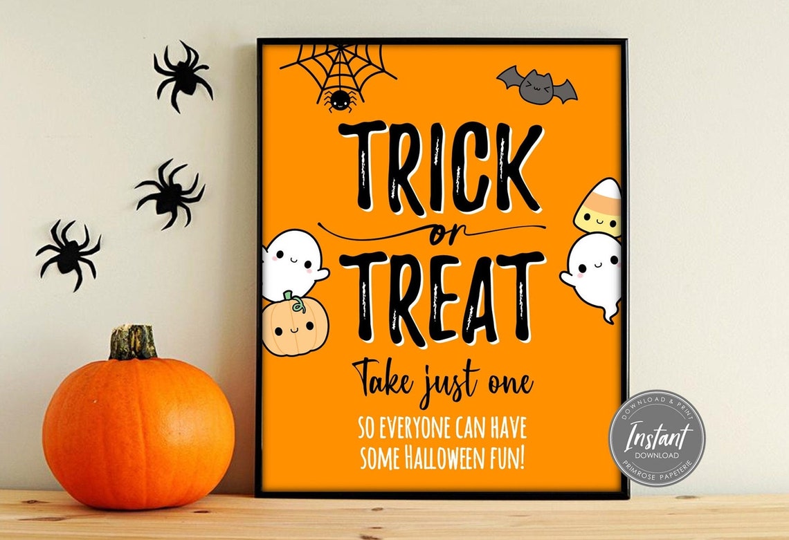 Halloween Trick or Treat Sign Printable Trick or Treat Sign Etsy