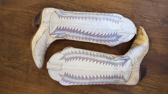 1980's White Tony Lama Boots, Snakeskin, Leather