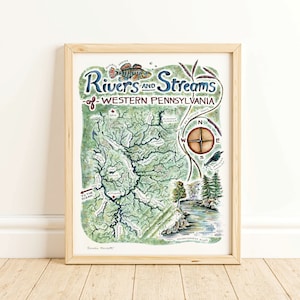 Watersheds of Western Pennsylvania - Watercolor Illustrated Map Print