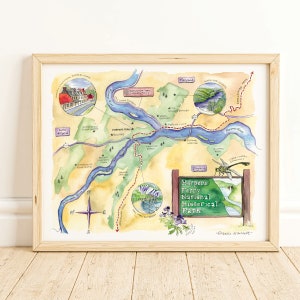 Nationaal park Harpers Ferry, West Virginia - aquarel geïllustreerde kaartafdruk