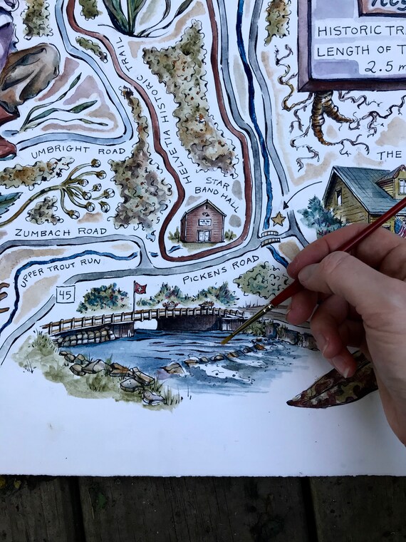 Helvetia West Virginia Map Helvetia West Virginia Map Watercolor Illustration | Etsy Uk