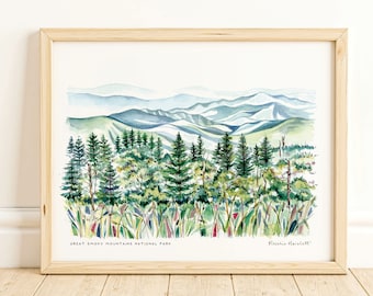 Smoky Mountain Landscape - Watercolor Nature Art Print