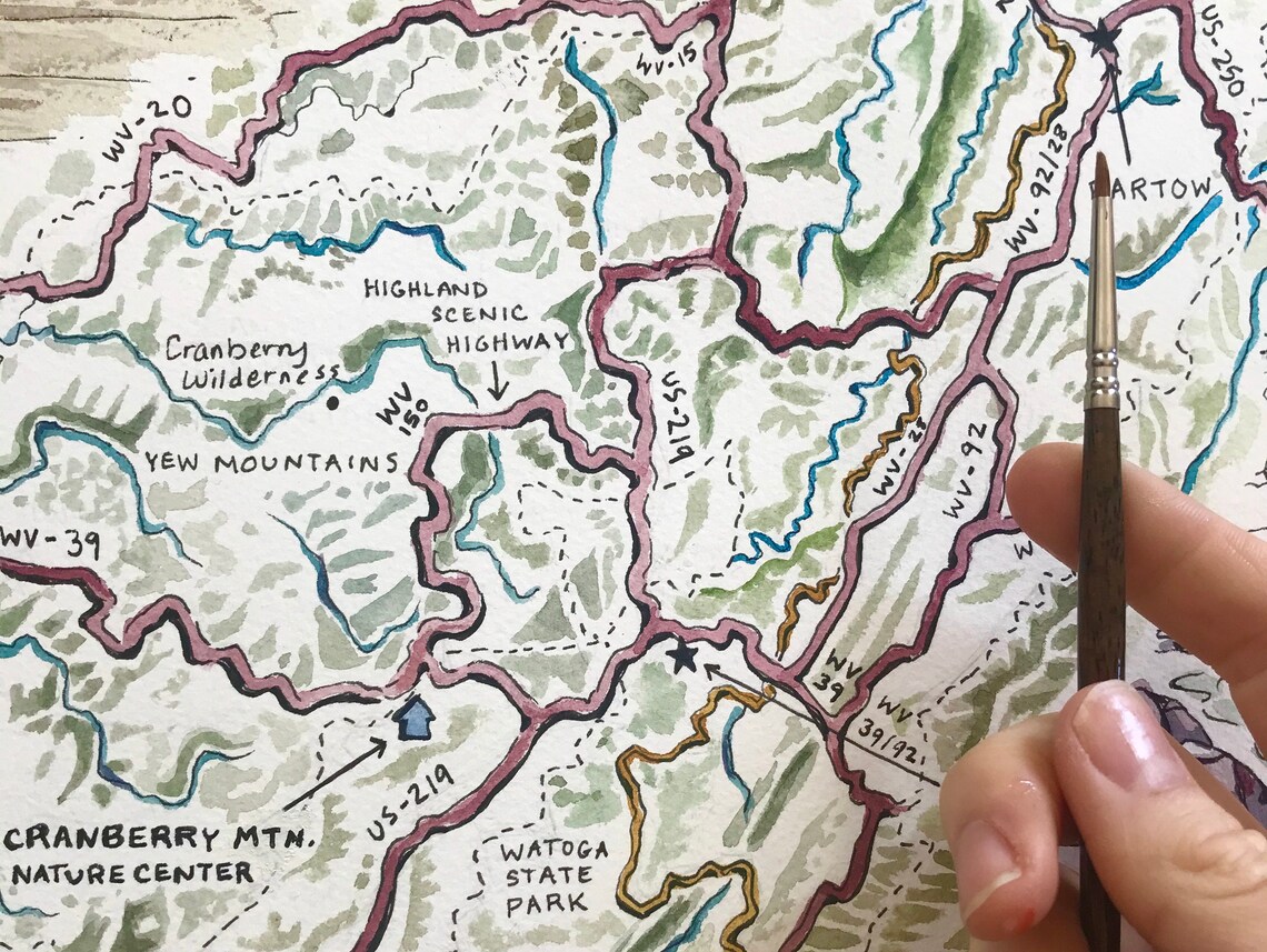 Monongahela National Forest Illustrated Map Print Watercolor Etsy