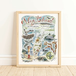 Hog Island Audubon Camp, Maine - Illustrierte Karte
