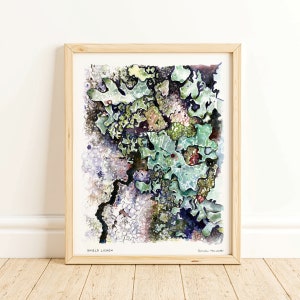 Impressão artística Líquen Verde - Aquarela Natureza
