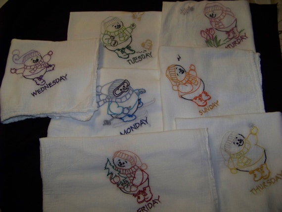 Items Similar To Hand Embroidered Tea Towel Set Days Of The Week On Etsy