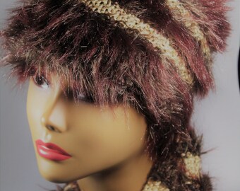 Faux Fur Sable & Silk Hat and Scarf Set