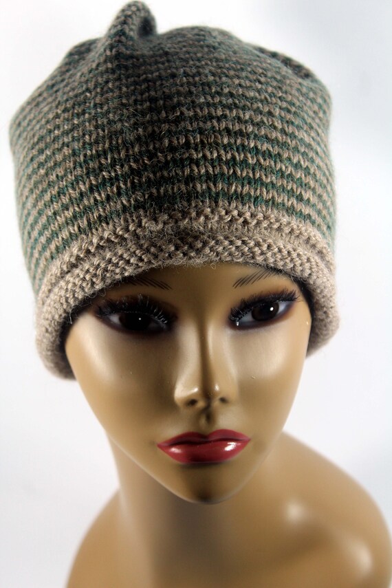 HAND KNIT HATS - Charly (green/tan Stripes) - Etsy display picture 3