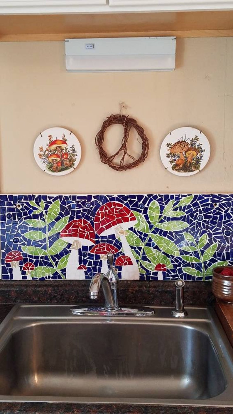 Mushroom colored glass backsplash