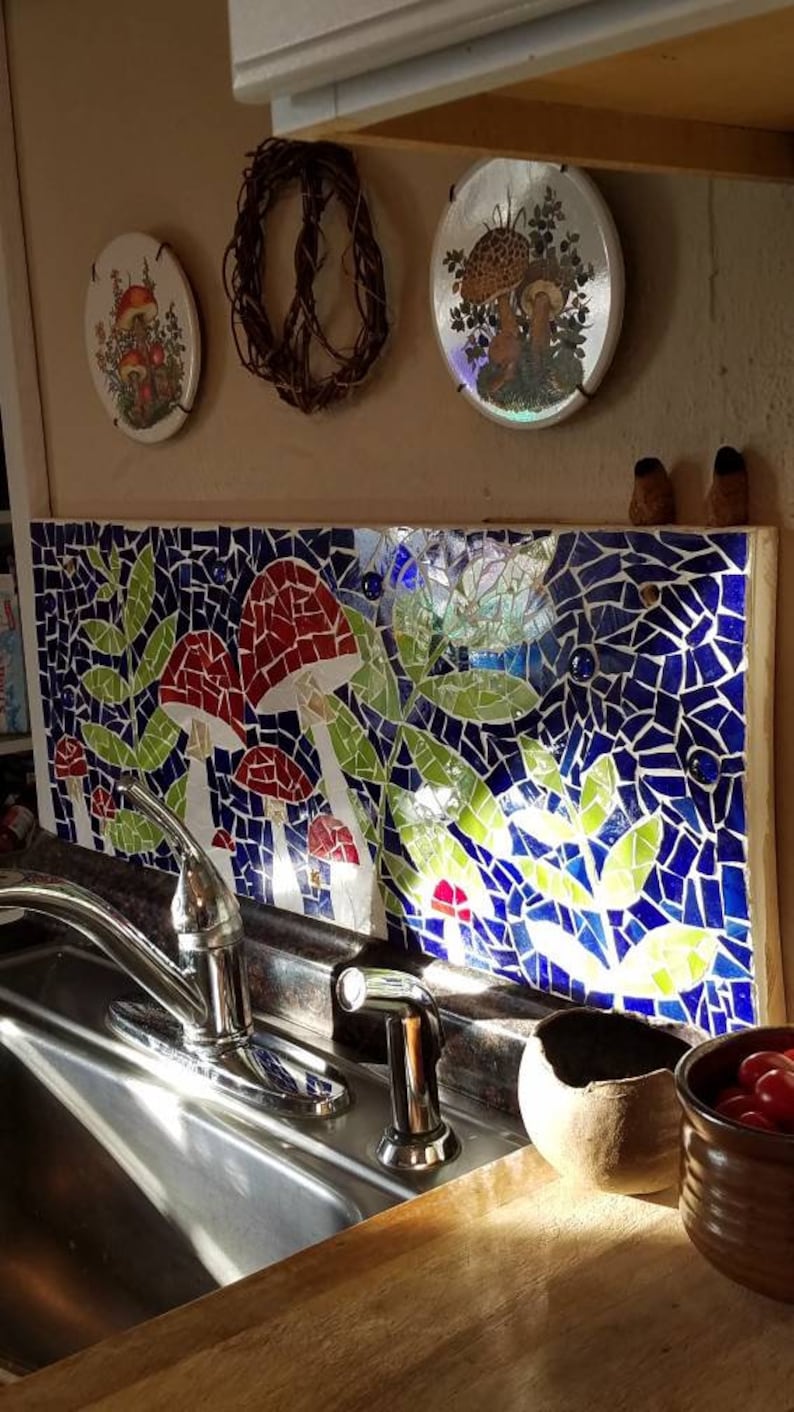 Mushroom colored glass backsplash