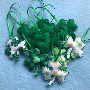 Handmade Shamrocks, St Patrick’s Handmade Felt Shamrocks, set of 10