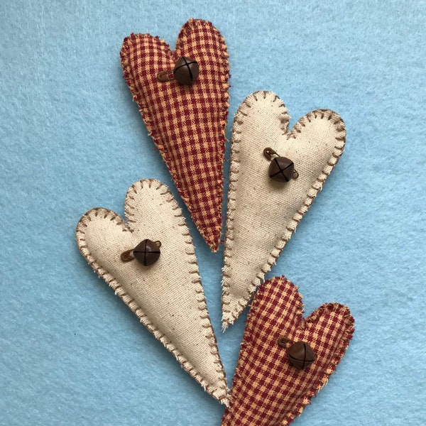 Primitive Handmade Homespun Fabric Hearts, Bowl Fillers Hearts Christmas decor