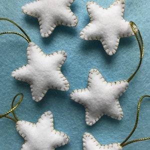 Handmade Felt Stars, Christmas Tree Ornaments set of 6