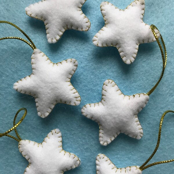 Handmade Felt Stars, Christmas Tree Ornaments set of 6