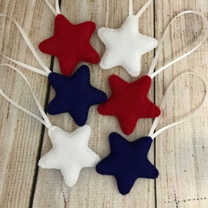 Handmade Patriotic Little Felt Stars, Christmas Tree Toppers, 4th of July Decor, set of 6