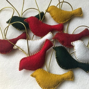 Handmade Wool Felt Birds, Christmas Tree Toppers set of 10