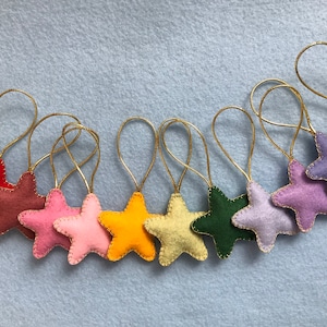 Handmade Wool Felt Stars, Christmas Tree Ornaments, set of 12