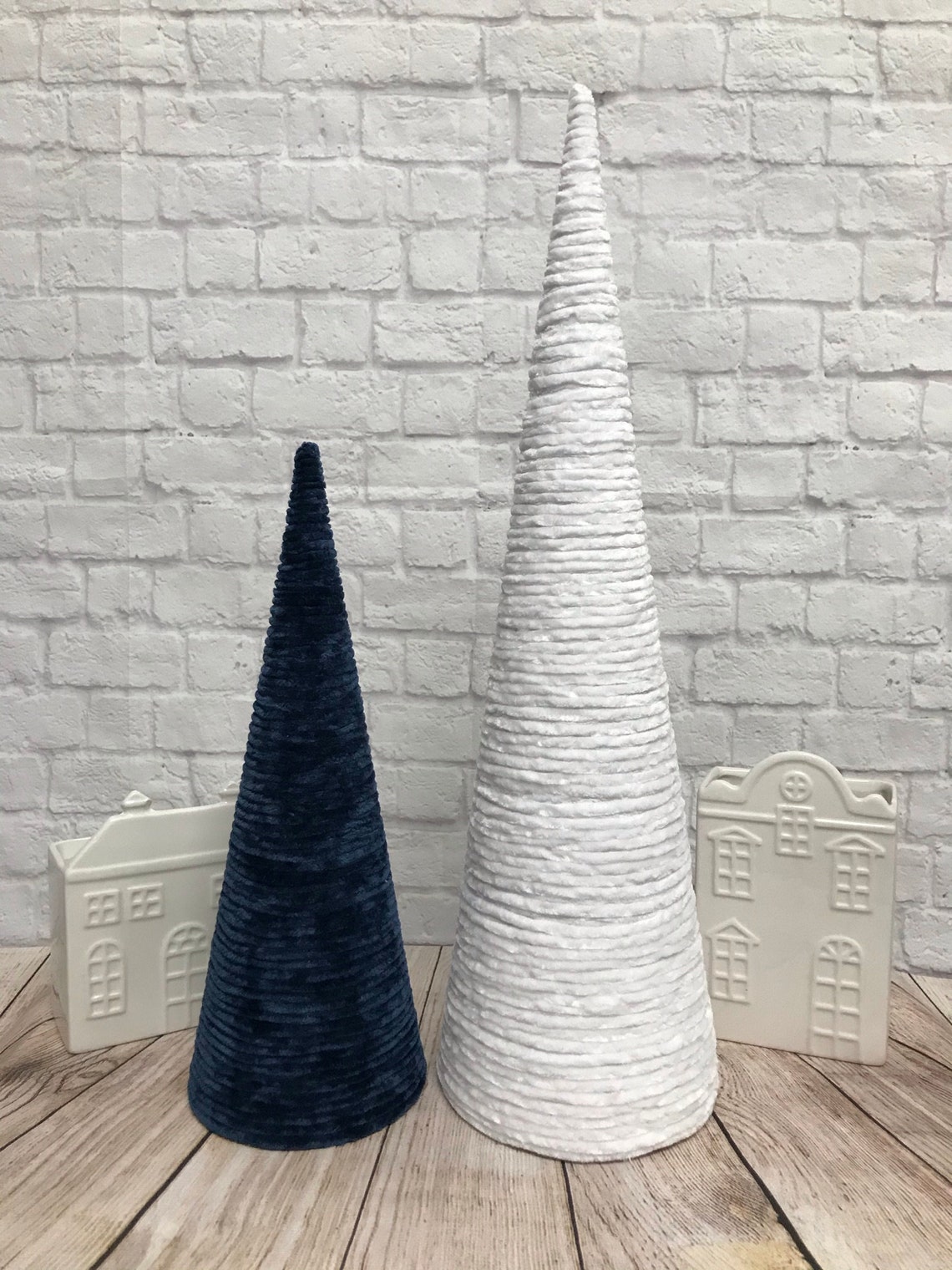 Cone Christmas Trees Paper Mache Cone Trees Yarn Wrapped Etsy