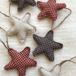 Handmade Homespun Fabric Stars, Rustic Fabric Stars, ChristmaS Tree Toppers, set of 6