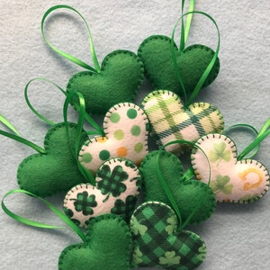 Saint Patrick’s Day Felt Hearts, St. Paddy’s Felt Decor, Green Felt Hearts