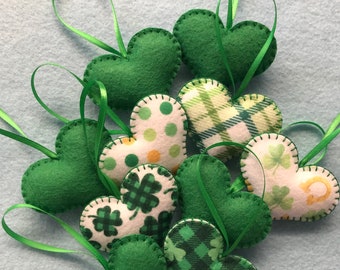 Saint Patrick’s Day Felt Hearts, St. Paddy’s Felt Decor, Green Felt Hearts