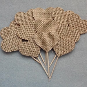 Burlap Fabric Wedding Toothpicks, Rustic Wedding, Bridal Shower, Baby Shower Cupcake Toppers Set of 12