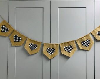 Burlap and Buffalo Check Fabric Christmas Garland, Valentine’s Decoration