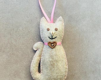 Handmade felt cat, Christmas Tree Ornament