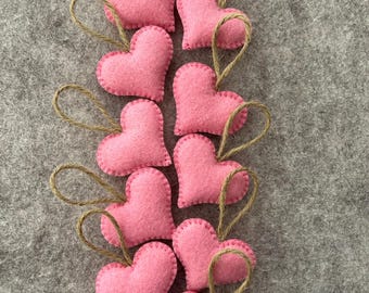Handmade Wool Felt Valentine’s Day Hearts, Pink Hearts