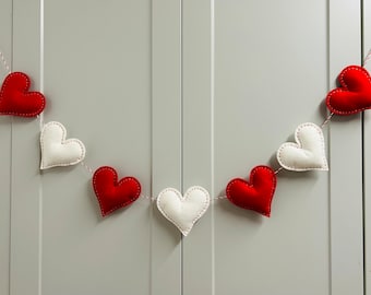 Handgemachte Wollfilz Herz-Girlande, Valentinstag Dekor