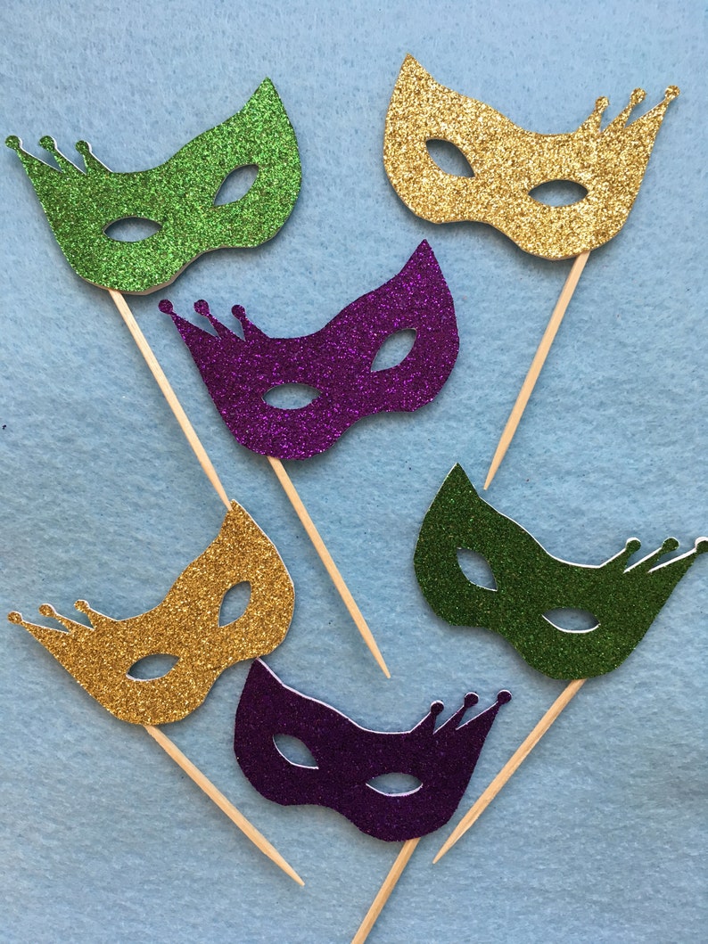 36 Mardi Gras Masquerade Masks Cupcake Toppers Etsy