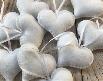 Handmade Felt Hearts set of 10, Wedding Favors Hearts, Christmas Tree Ornaments