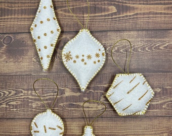 Handmade Wool Felt Christmas Ornaments, Gold Glitter Accents