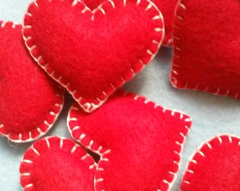 Valentine's  Red Felt Hearts, Christmas Bowl Fillers, Red Felt Hearts Set of 12