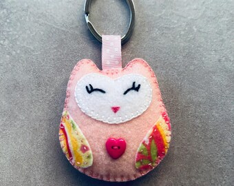 Handmade felt owl keychain