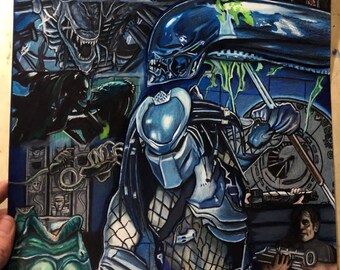 Alien vs Predator Collage Drawing