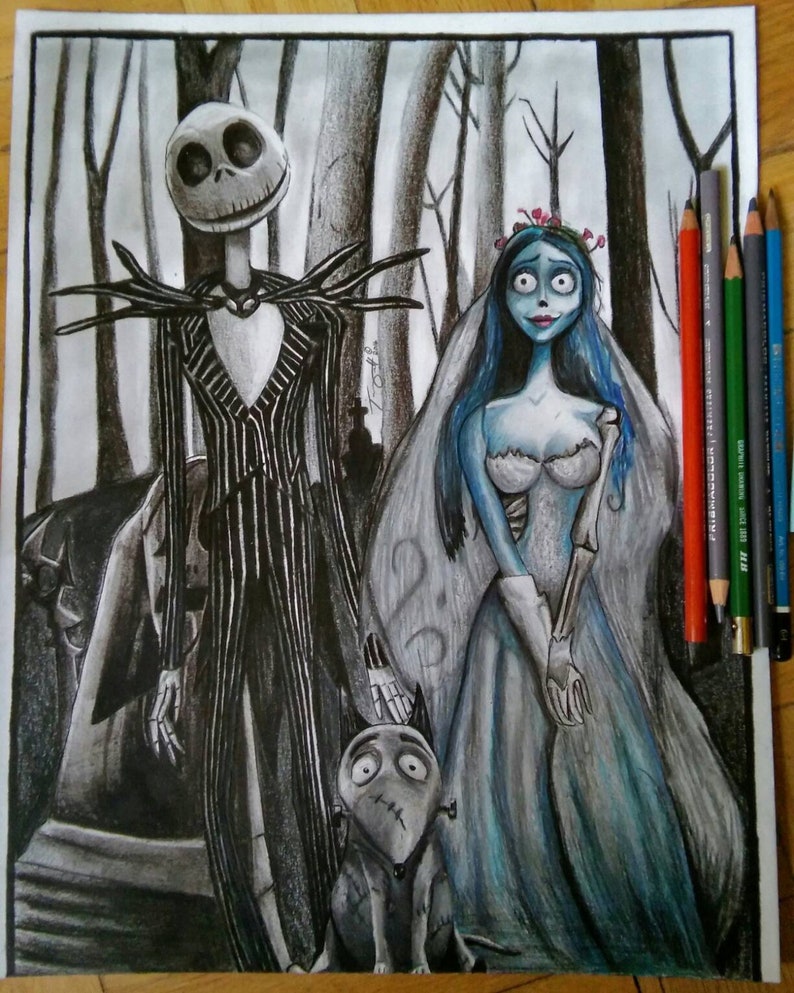 Jack Skellington and Corpse Bride Drawing image 0.